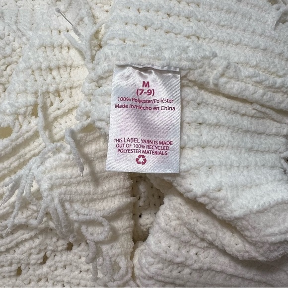 Distressed Fringed Cream Knit Sweater Pullover Balloon Sleeve Fashion Top - Picture 7 of 8